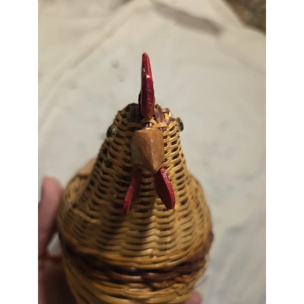 Vintage Handwoven Wicker Chicken Shaped Basket Shanghai Weave